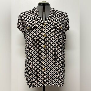 Cynthia Rowley Black and White Geometric Button-Down Shirt